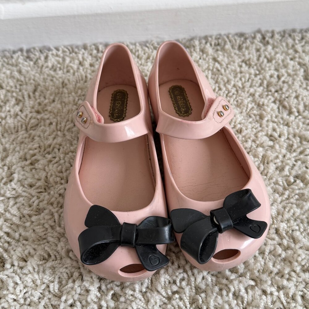Mini Melissa Ultragirl Classy Jelly Flats Pink Black Bows Mary Janes Sz 9